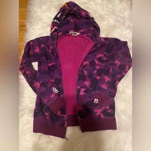 BAPE Purple Camo Shark Full Zip Hoodie - Size Small